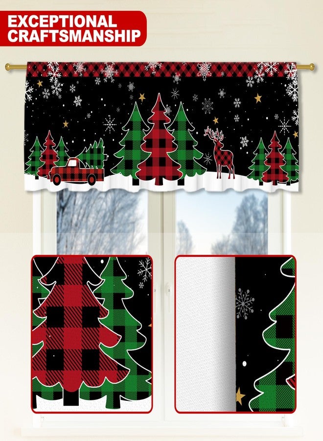 FUTBU Christmas Valance for Windows, Christmas Trees Kitchen Decor Valance Curtain Rod Pocket Classic Country Farmhouse, Winter Trees Buffalo Plaid Decorations 18x54 Inch Xmas Window Treatment for Bathroom - Image 3